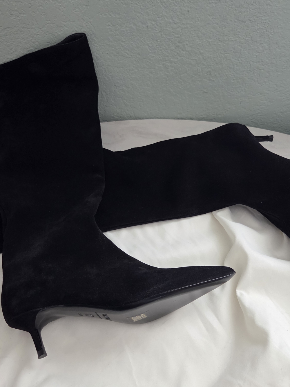 STAUD Black Suede Pointed-Toe Kitten Heel Boots - Picture 2 of 10